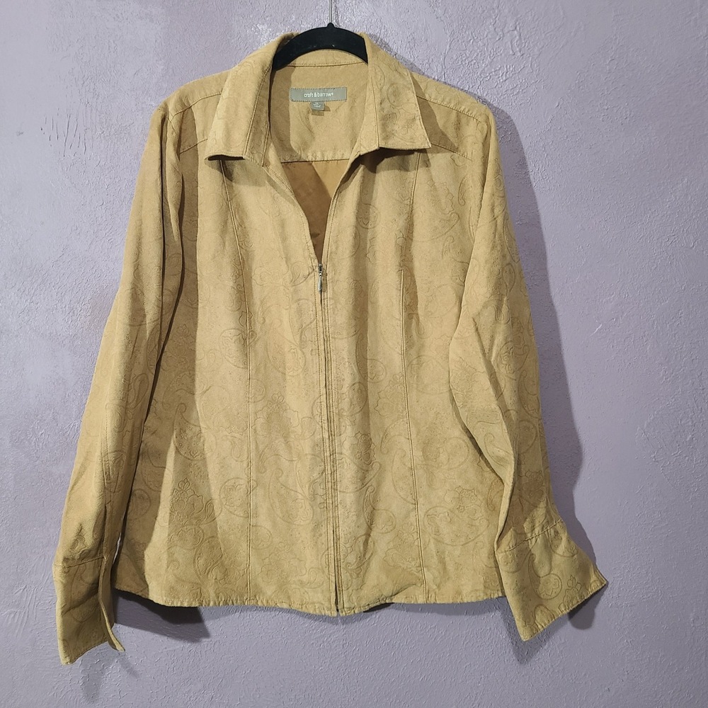 Croft & Barrow Tan Paisley Print Full Zip Collared Jacket Womens XL Tan